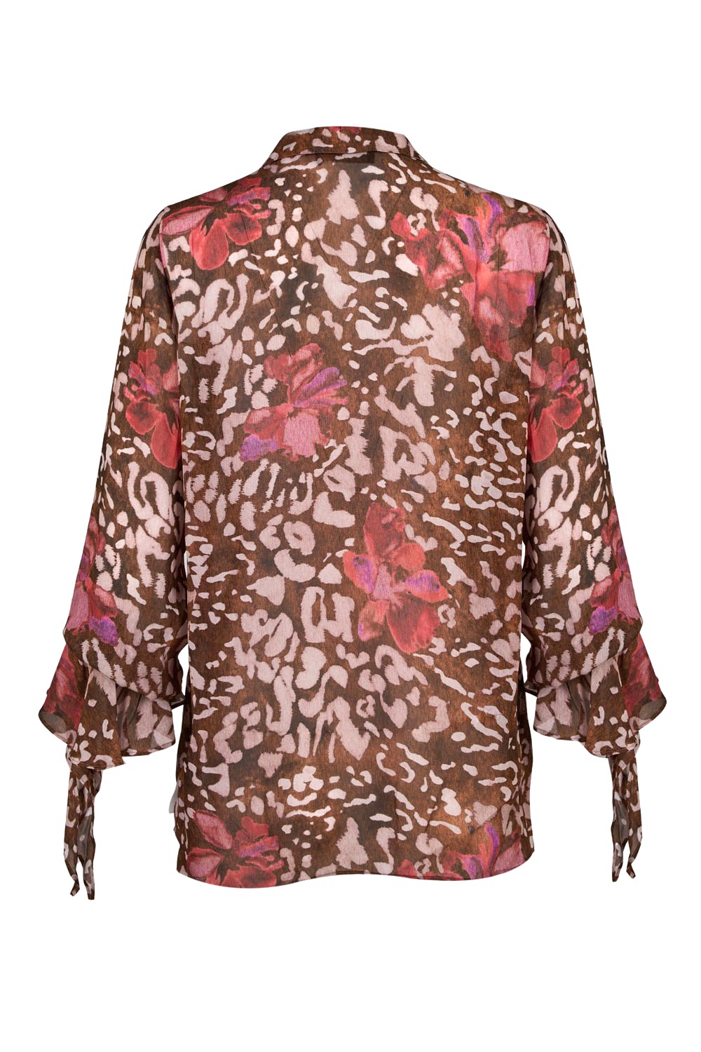 Viscose Floral Blouse with Front and Sleeve Flounce-Elena Miro