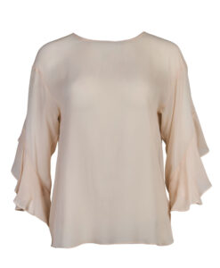 Sheer Blouse with Back Yoke and Sleeve Flounce Detail - Marella - Mid Peach, IT 42