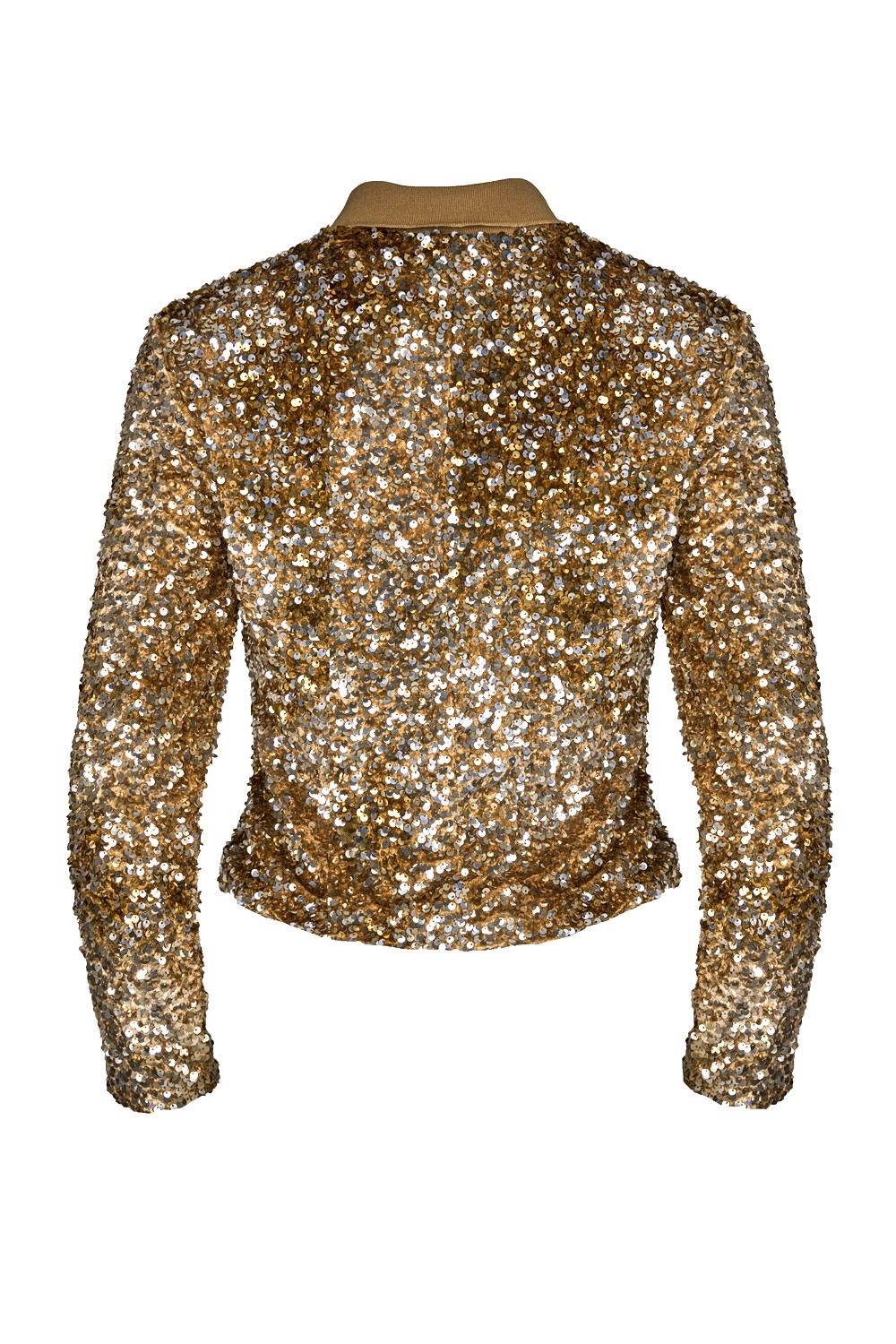 All-Over Sequinned Cropped Polo Blouse with Metal Buttons – Marella