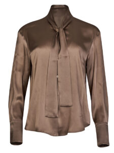 Image of Pussy Bow Sateen Shirt with Large Cuffs – Caractere