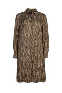 Animal Print Silky Shirt Dress - Elena Miro - Beige / Dark Brown, 39/ IT 48