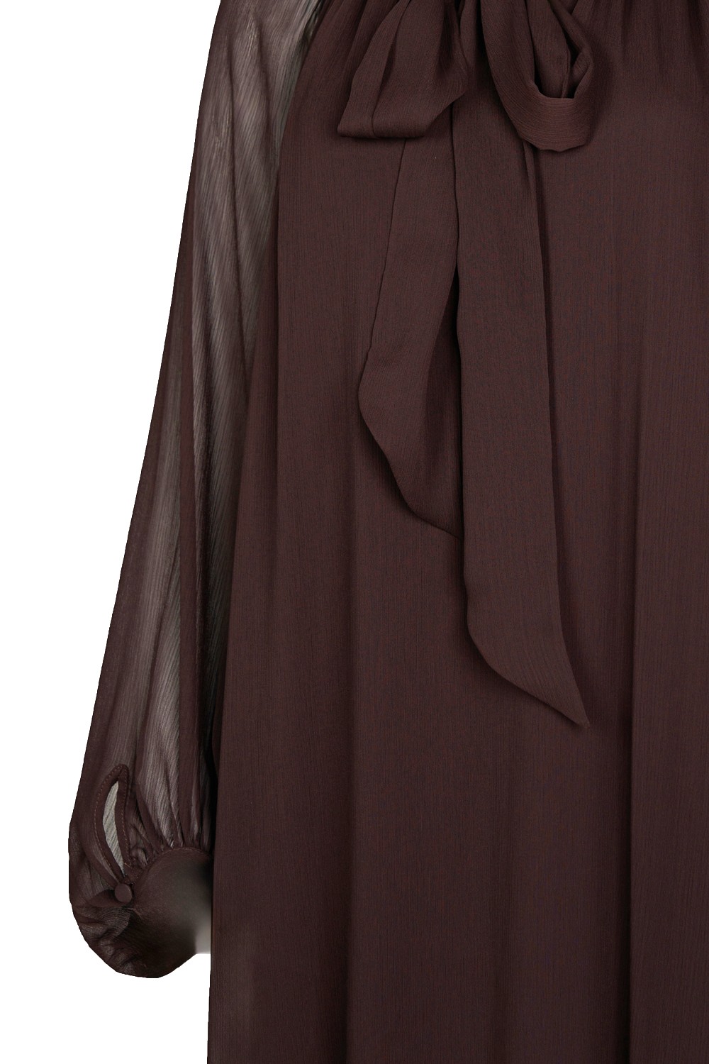 Pussy Bow Ruched Sheer Dress with Large Puffed Sleeves – Caractere