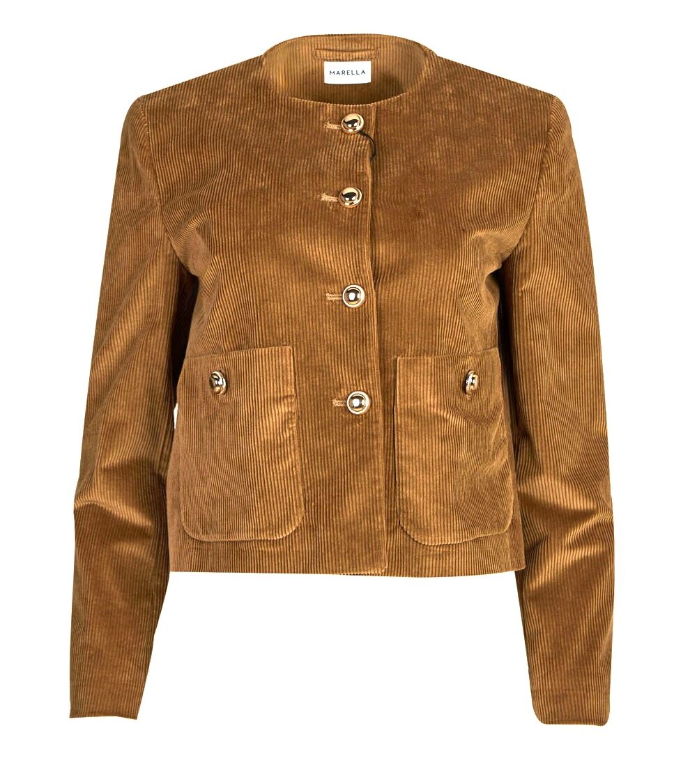 Cropped Corduroy Jacket with Rounded Neckline,Large Pockets and Metal Buttons – Marella