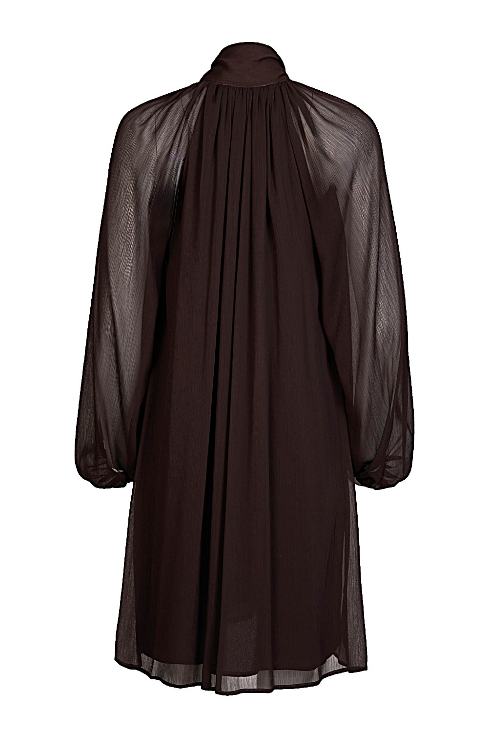 Pussy Bow Ruched Sheer Dress with Large Puffed Sleeves – Caractere
