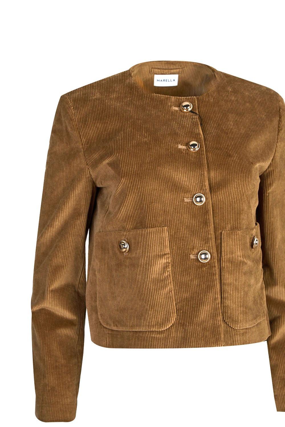 Cropped Corduroy Jacket with Rounded Neckline,Large Pockets and Metal Buttons – Marella