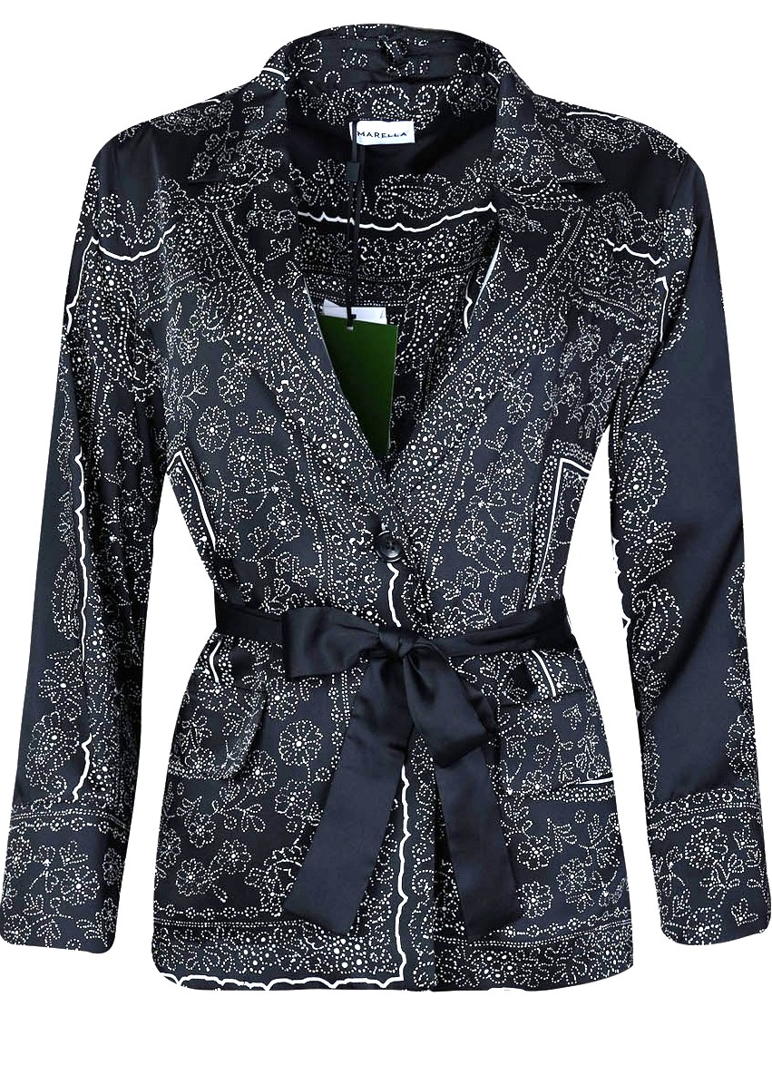 Image of Silky “Bandana” Pattern Jacket with Waist Tie – Marella