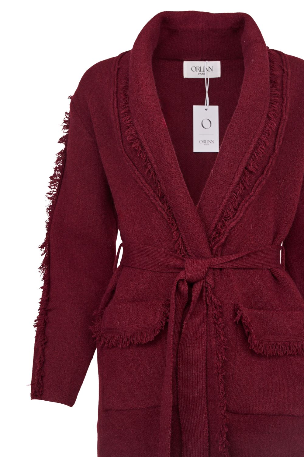 Long Wooly Cardigan with Fringe Details,Tie Belt and Large Pockets – Orlinn