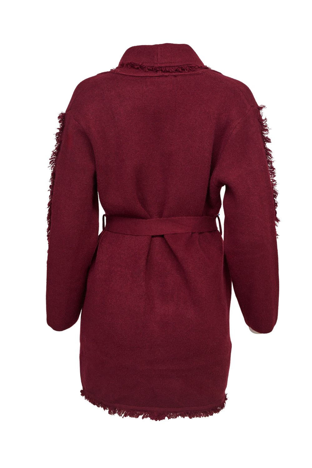 Long Wooly Cardigan with Fringe Details,Tie Belt and Large Pockets – Orlinn