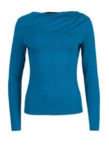 Image of Long Sleeve T-Shirt with Front and One Shoulder Draping – Kourbela