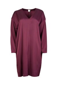 V-Neck Sheeny Shift Dress with Side Pockets and Incorporated Stole - Marella - Dark Burgundy, IT 44