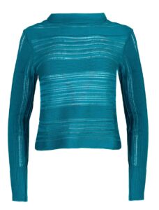 Image of Irregular Rib Boxy Blouse with Soft Boat Neckline -Kourbela