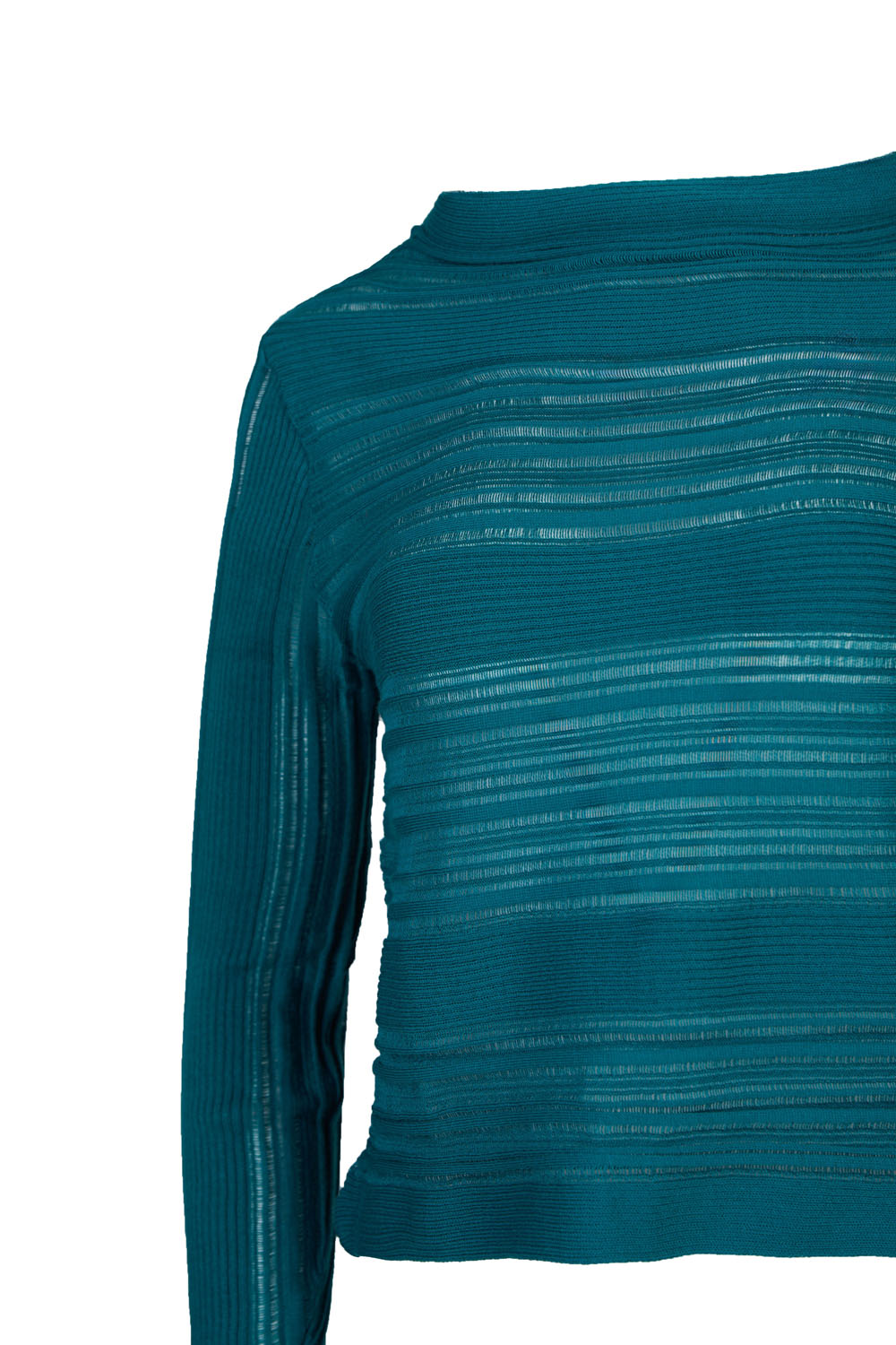 Irregular Rib Boxy Blouse with Soft Boat Neckline -Kourbela