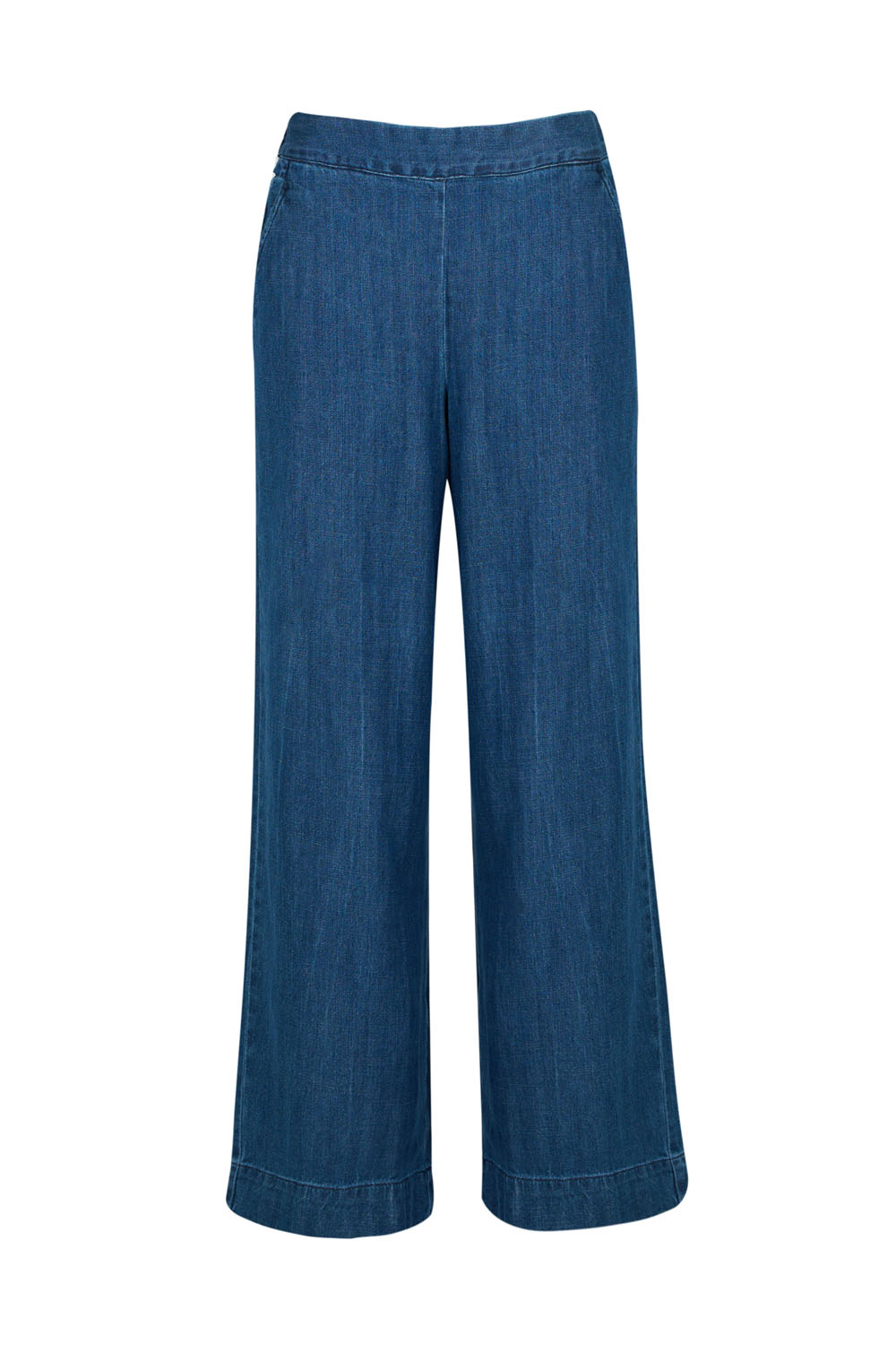 Wide Legged Denim Trousers with Elasticated Back Band -Ichi