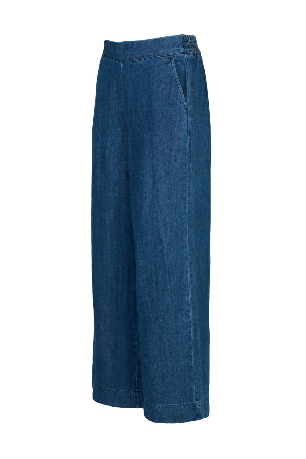 Wide Legged Denim Trousers with Elasticated Back Band -Ichi