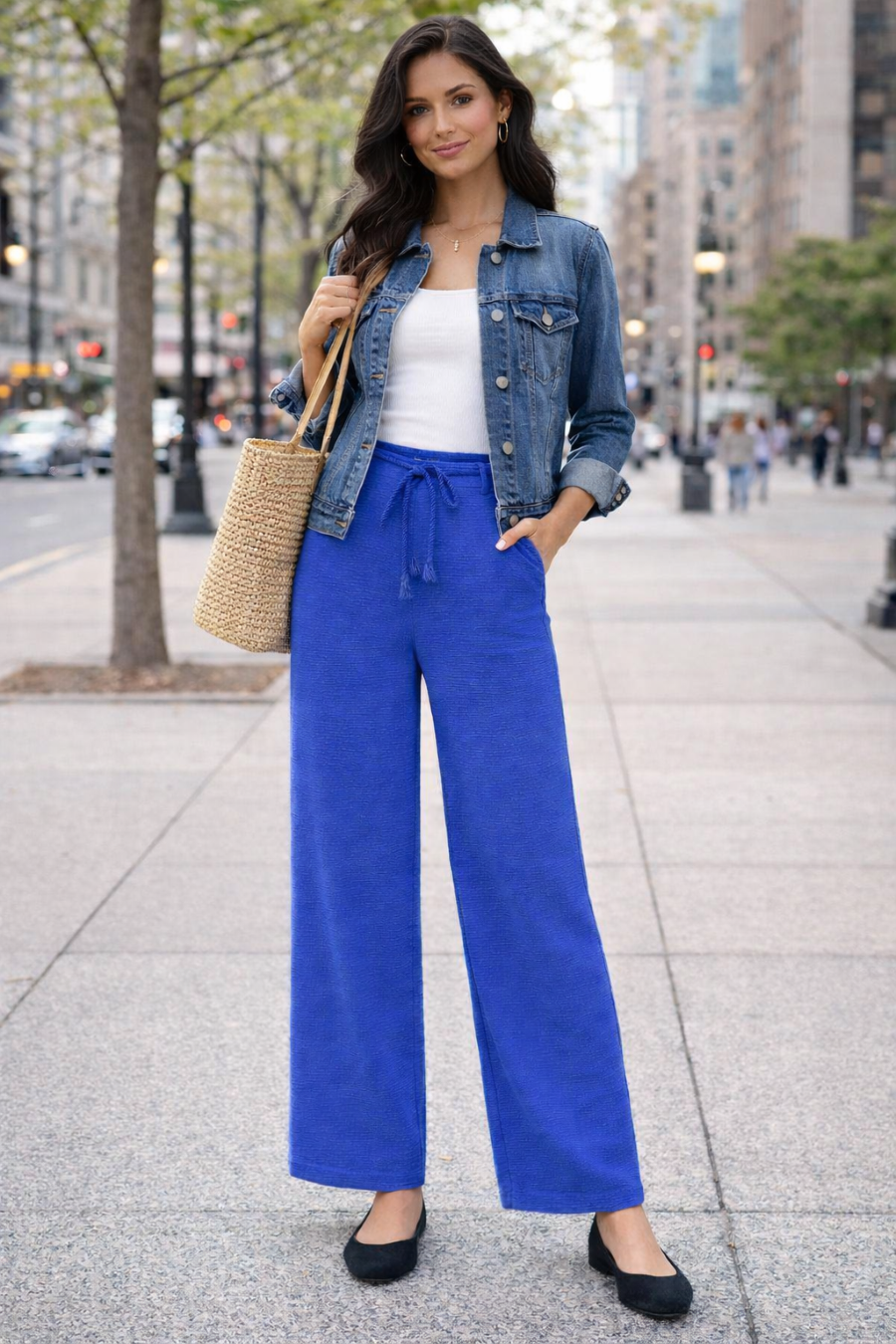 Wide Legged Textured Pants with Cord Belt – Ichi