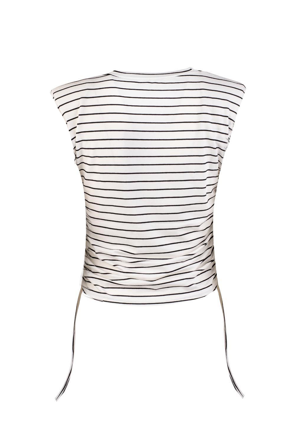 Padded Striped Sleeveles Blouse with Side Tie-Ruching